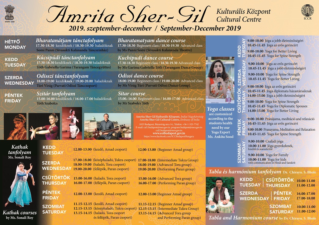 Tanfolyamok - 2019. szeptember-december / Courses - September-December 2019