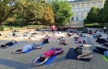 A special yoga session by Ms. Aravinda Kollipara on Saturday,16 August at Mechwart liget, Budapest organised in collaboration with 2nd District Mayor office