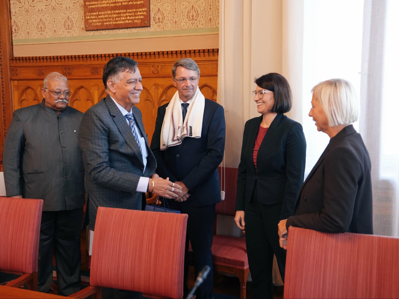 The visiting UP Legislative delegation, led by Speaker Shri Satish Mahana & Chairman Shri Kunwar Manvendra Singh, held warm discussions with Hungarian MPs, including Mr. Zsolt Németh, Chair of the Foreign Affairs Committee.