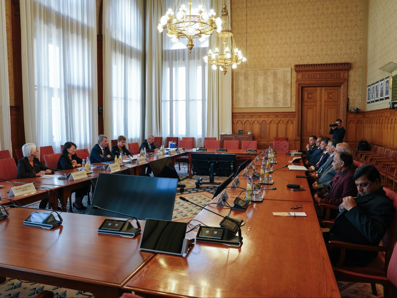 The visiting UP Legislative delegation, led by Speaker Shri Satish Mahana & Chairman Shri Kunwar Manvendra Singh, held warm discussions with Hungarian MPs, including Mr. Zsolt Németh, Chair of the Foreign Affairs Committee.