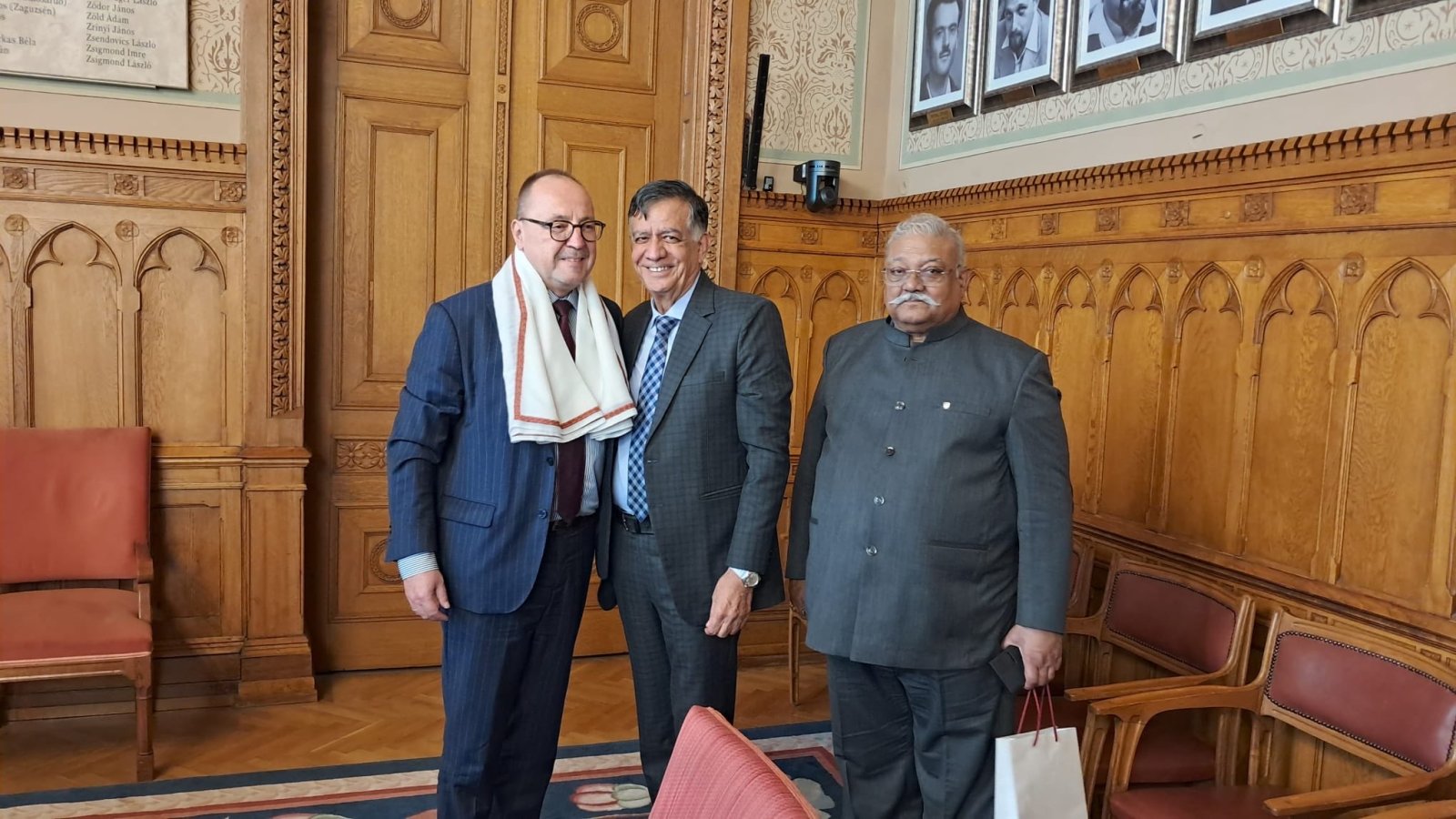 The visiting UP Legislative delegation, led by Speaker Shri Satish Mahana & Chairman Shri Kunwar Manvendra Singh, held warm discussions with Hungarian MPs, including Mr. Zsolt Németh, Chair of the Foreign Affairs Committee.