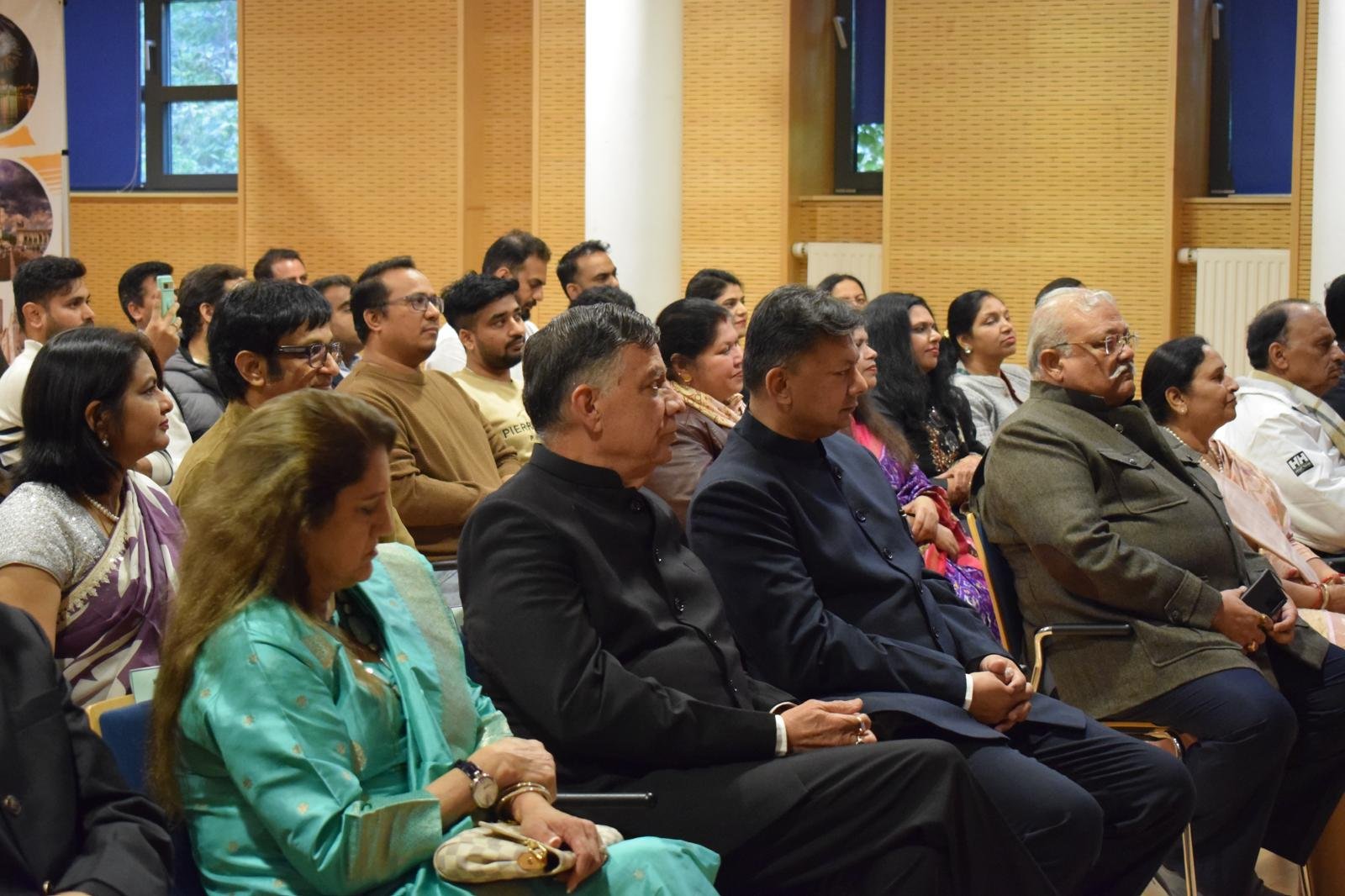 At a community reception held at  Embassy of India in Budapest, Hon’ble Speaker of Uttar Pradesh Legislative Assembly Shri Satish Mahana and Hon’ble Chairman of UP Legislative Council  Shri Kunwar Manvendra Singh interacted with the vibrant  Indian community members.