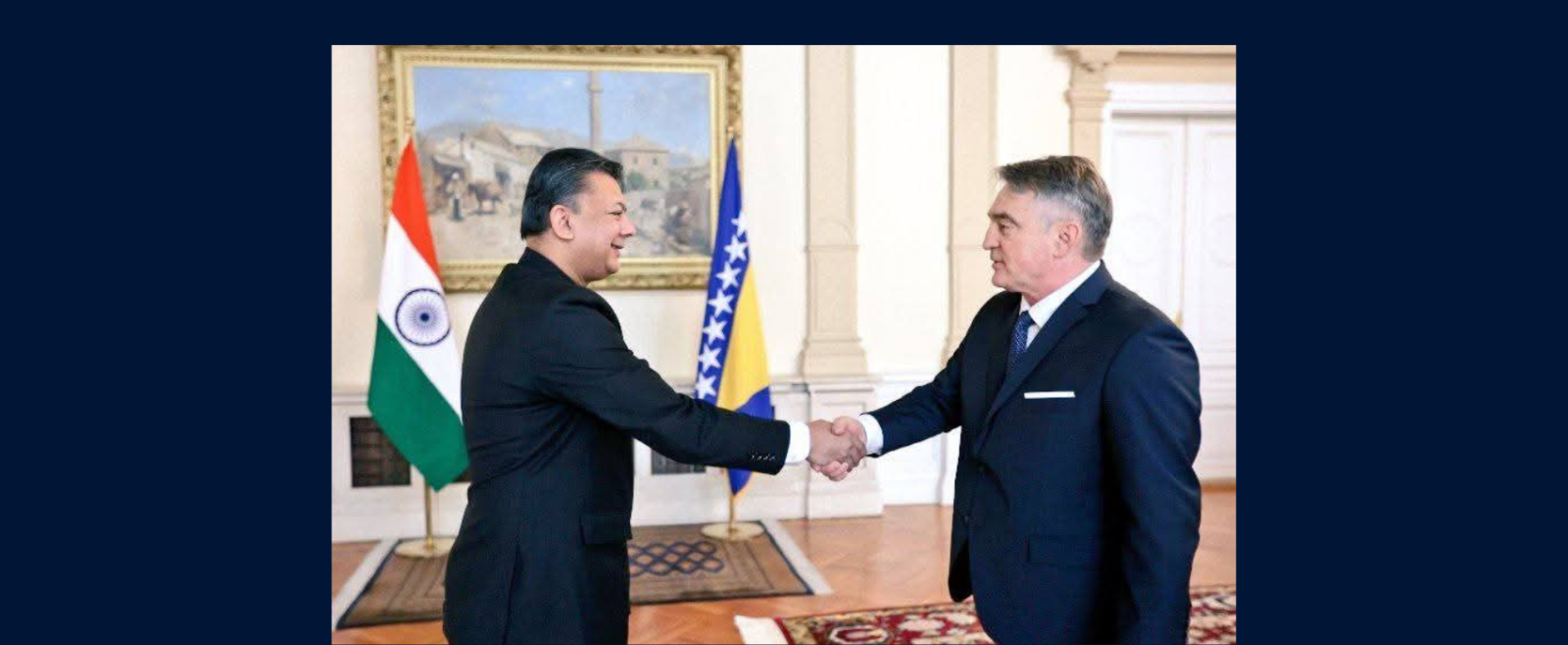 H.E. Shri Anshuman Gaur, Ambassador, presented his credentials to H.E. Željko Komšić, Chairman of the Presidency of Bosnia and Herzegovina, during a ceremonial event held in Sarajevo.