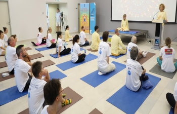 The 5th International Day of Yoga was held on 15th June'2019 at OKC Abrasevic, Mostar successfully. H.E.Mr.Kumar Tuhin, Ambassador of India addressed the participants. Ms.Sanela Demirovic, Expert Advisor for International Relations, City of Mostar was the Chief Guest. 
