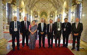 EAM Dr. S Jaishankar visits the Hungarian Parliament with the delegation accompanied by Ambassador of India in Hungary, Mr. Kumar Tuhin, Ambassador of Hungary in India, Mr. Gyula Pethő & DG, Ministry of Foreign Affairs & Trade, Mr. Norbert Révai-Bere and other officers.