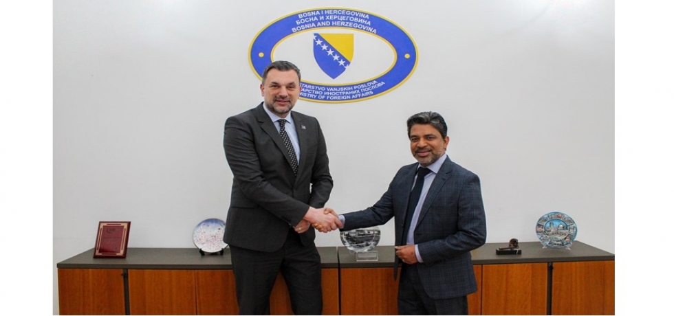 H.E. Mr. Partha Satpathy, Ambassador of India to Hungary and Bosnia & Herzegovina met Minister of Foreign Affairs, Mr. Elmedin Konakovic on 25 March 2024 and acknowledged him as the tallest Foreign Minister in the world.